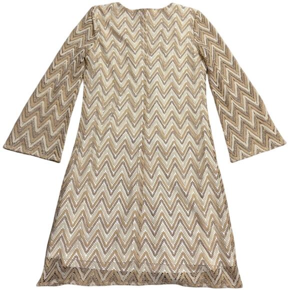 Lilly Pulitzer Jade Chevron Cocktail Dress Geo Lace Womens Size Medium Tan Gold - Picture 7 of 11